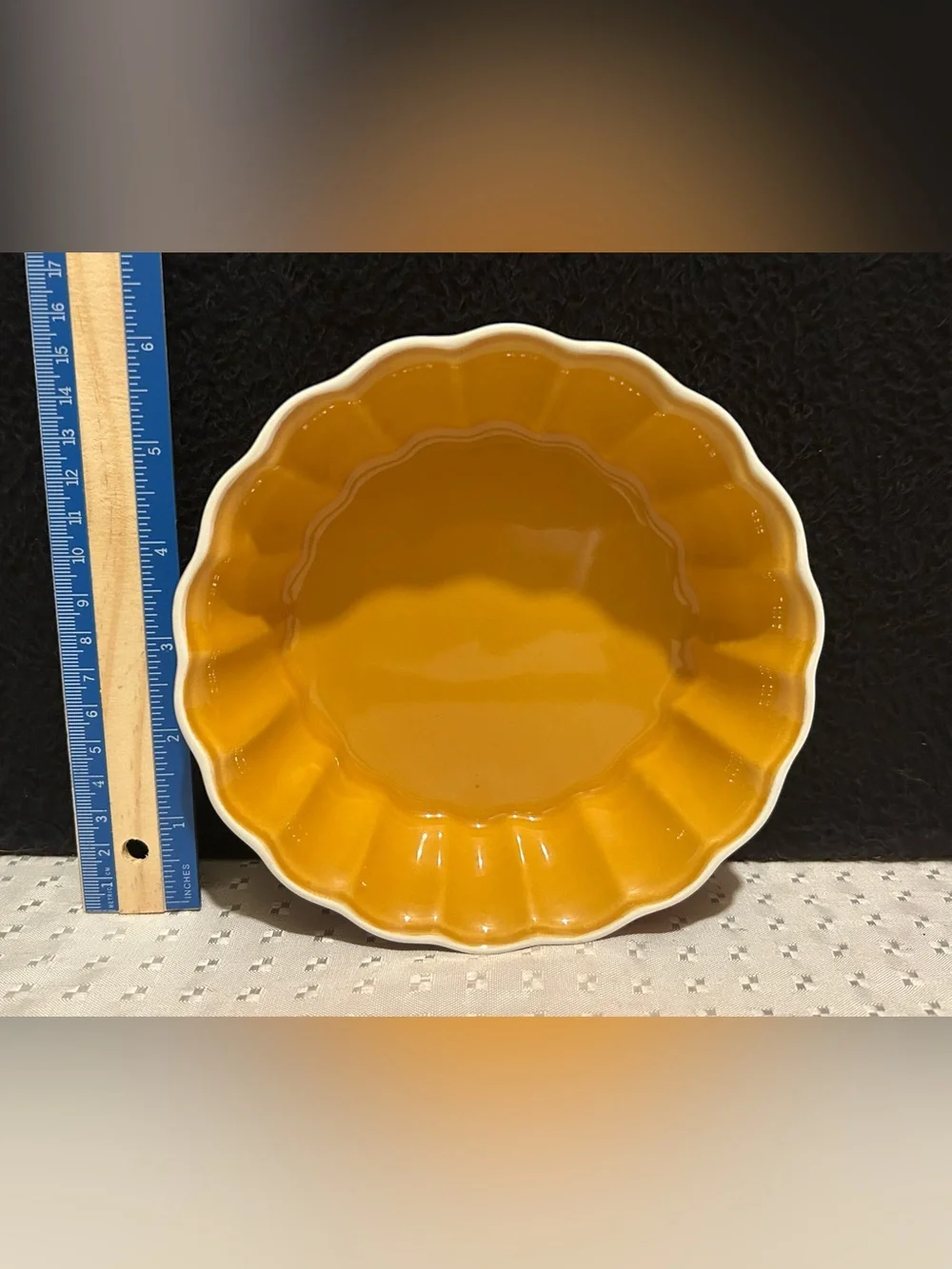 Crate And Barrel Pie/Quiche Dish 6.5” Caramel Color Scalloped Portugal